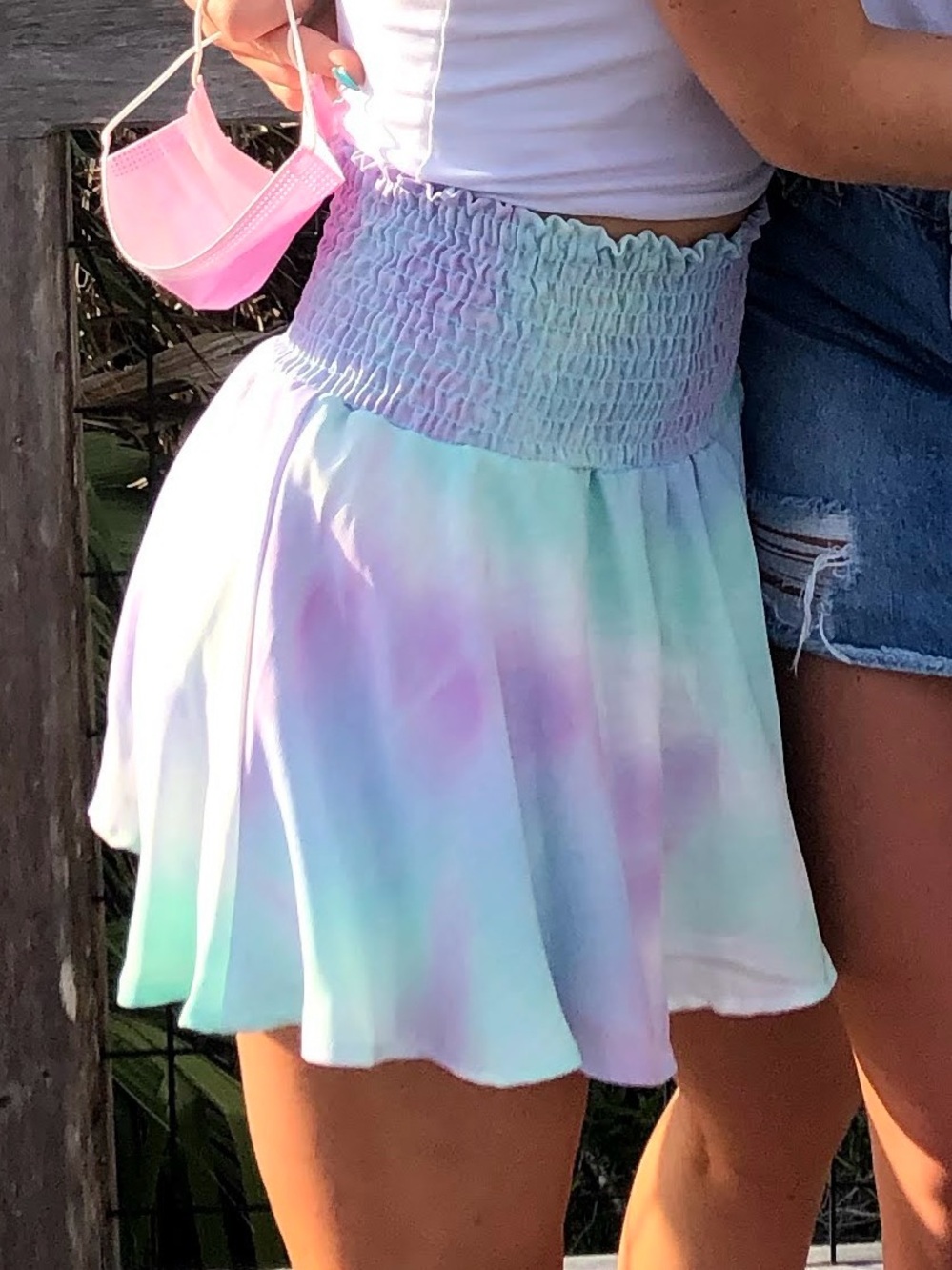 Karlie Pastel Tie-Dye Smocked Waist Circle Skort - Purple, Mint, Blue